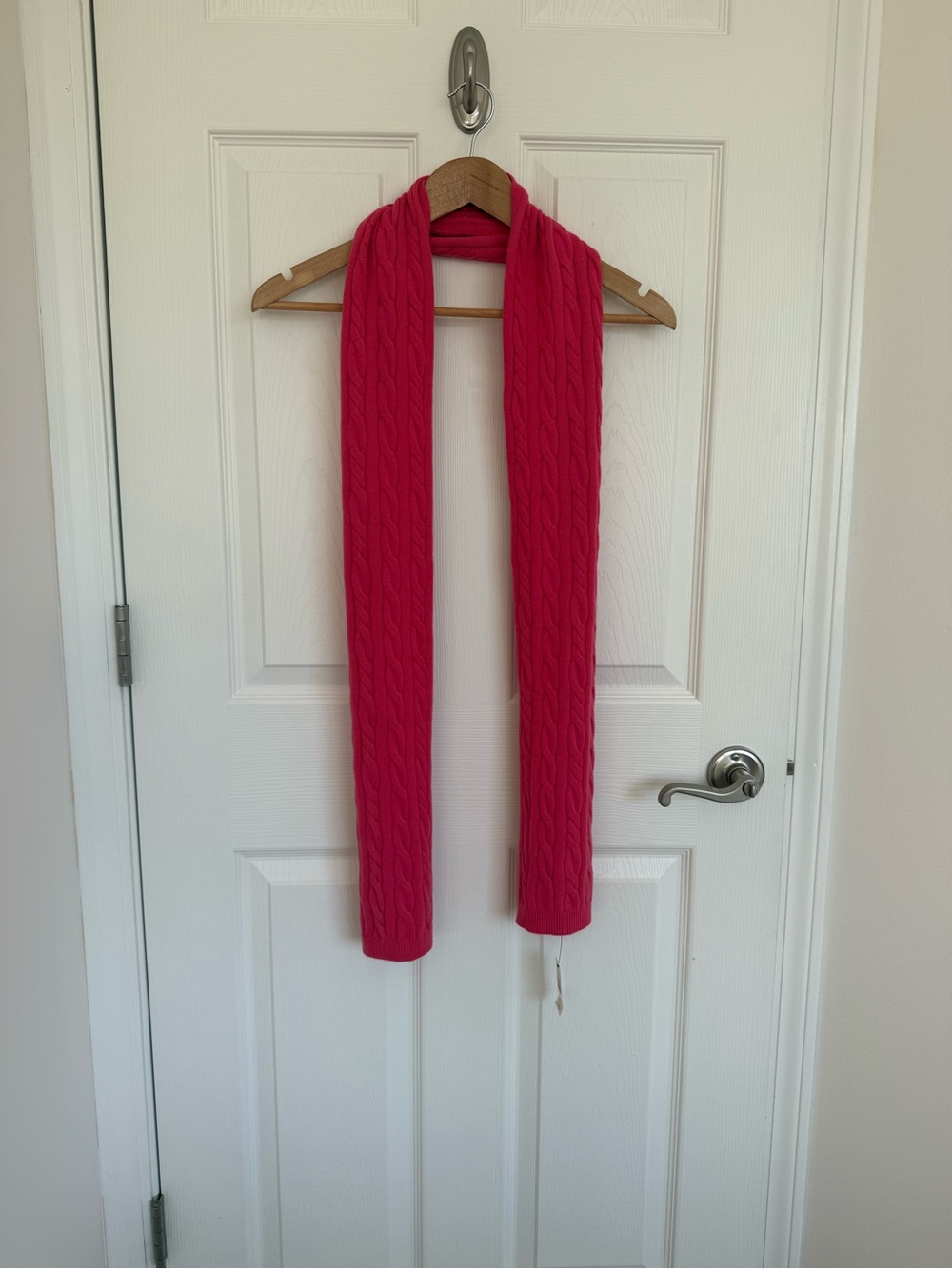 Talbots Cable Knit Scarf Geranium Pink Lambswool Nylon 8.5” X 72”